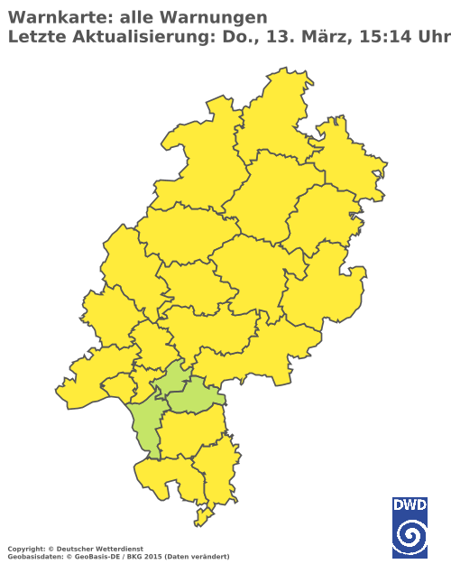 Aktuelle Wetterwarnungen für  Darmstadt-Dieburg und Stadt Darmstadt